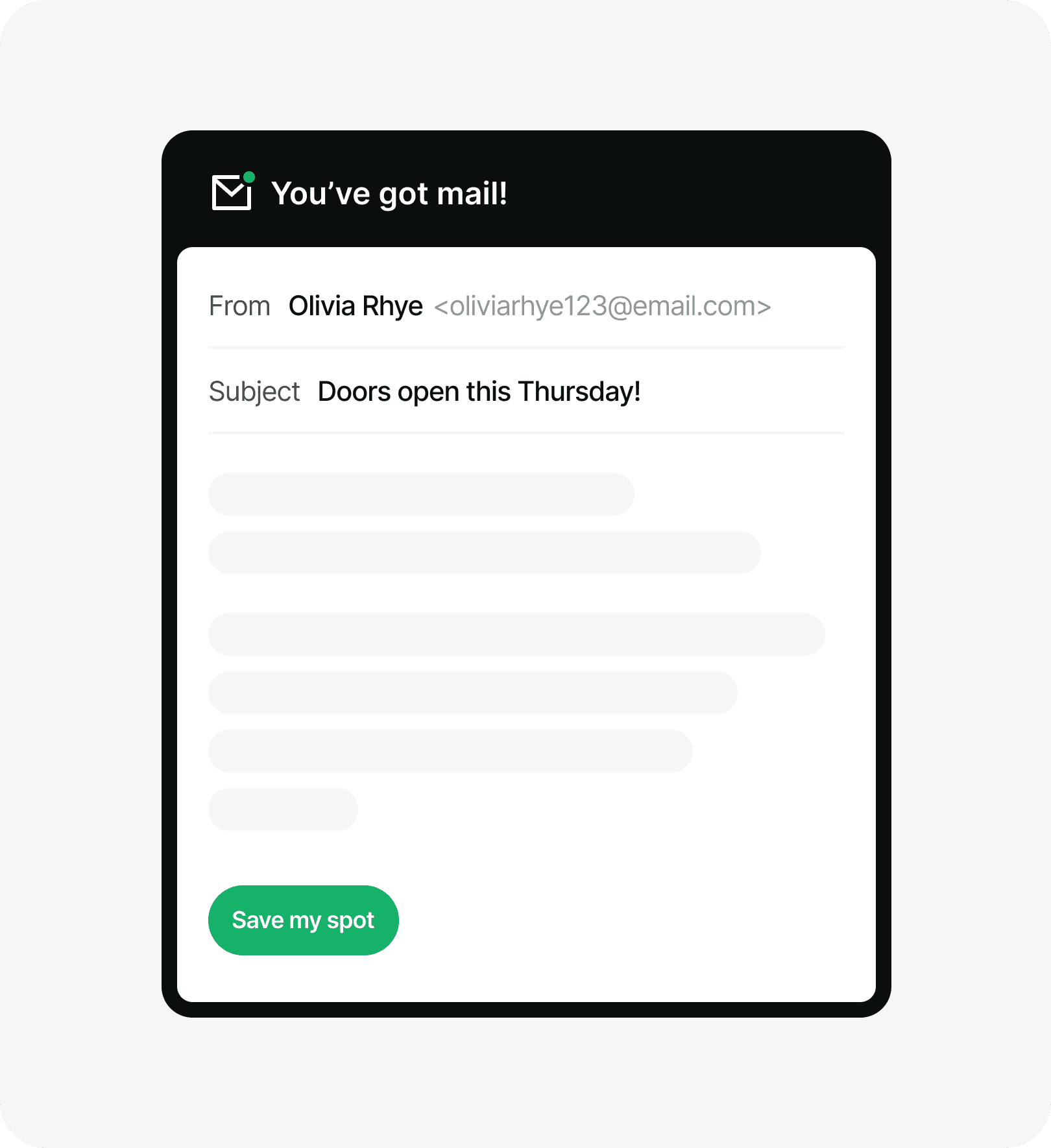 Email preview: You've got mail — Doors open this Thursday!
